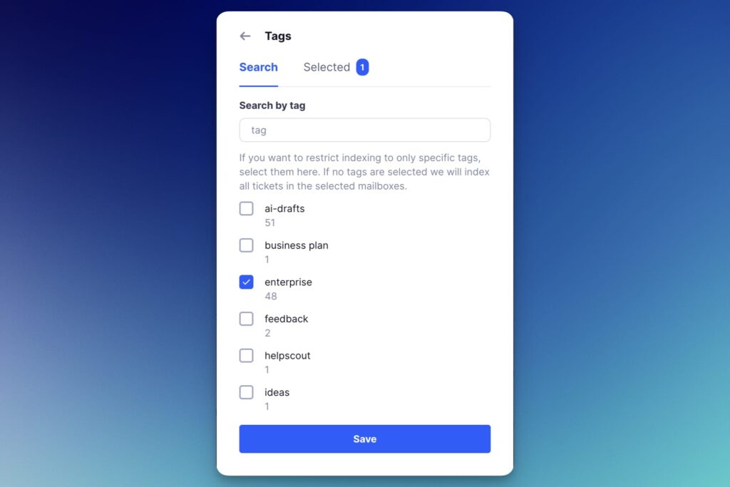selecting tags to index