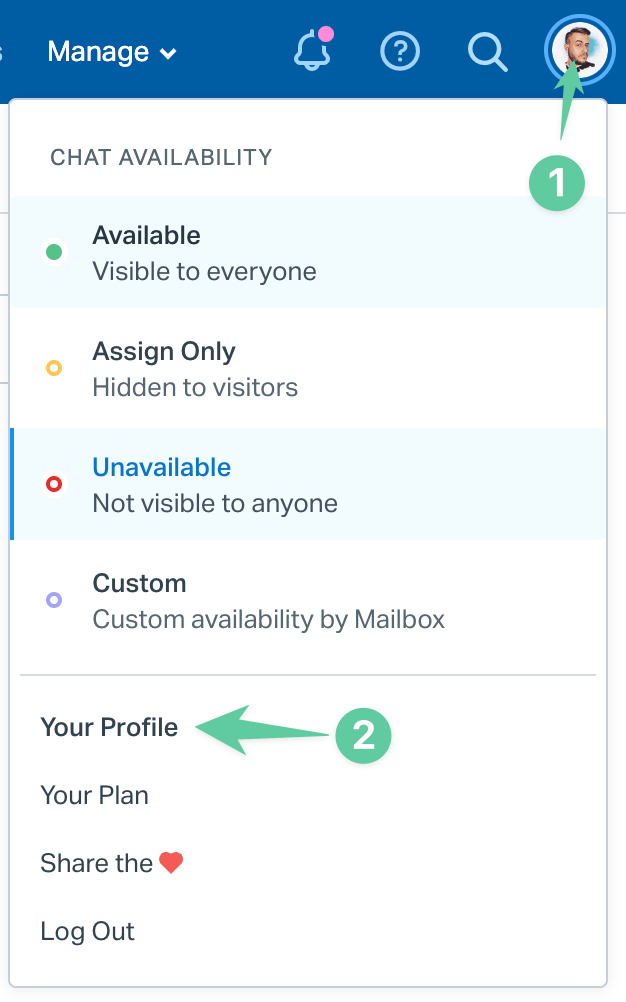 The profile link in Help Scout